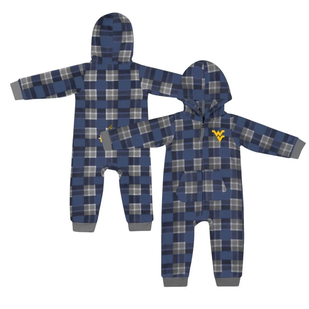 Infant Colosseum Navy West Virginia Mountaineers Full-Zip Plaid Hoodie LS Jumper